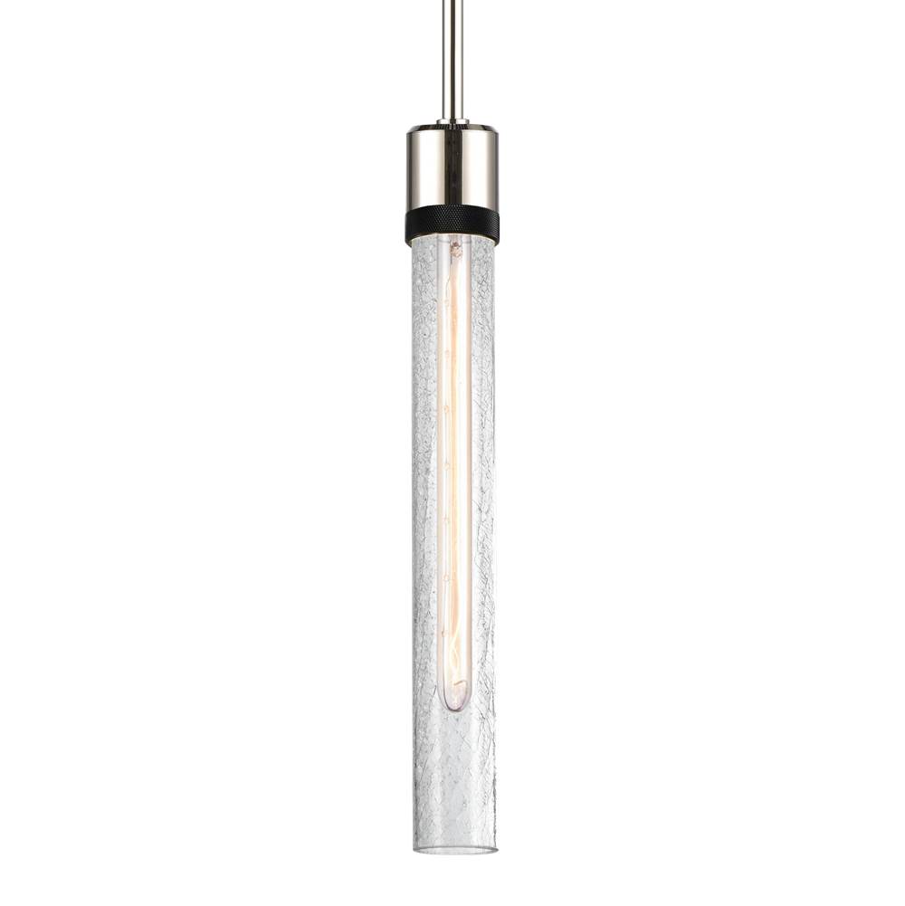 Zeev Lighting 3'' E26 Cylindrical Pendant Light, 18'' Crackled Glass And Polished Nickel With Black Finish