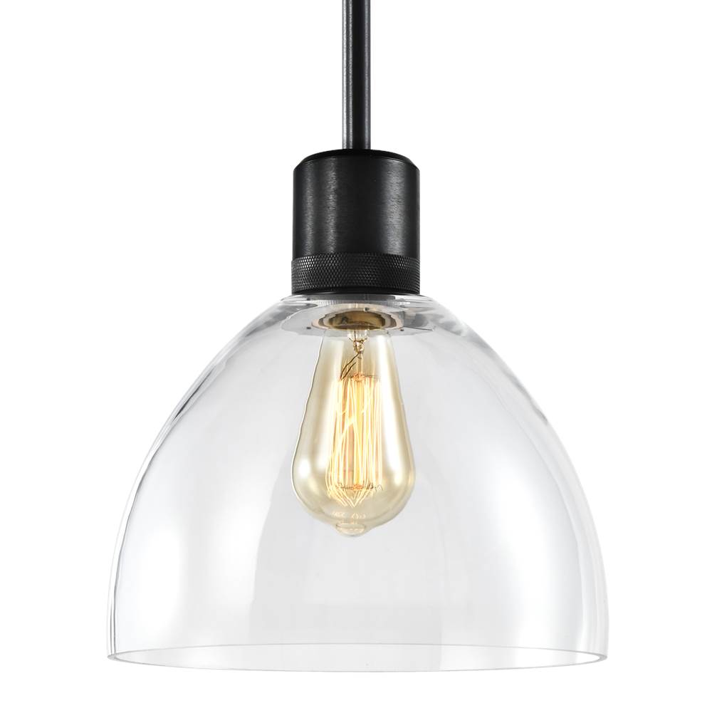 Zeev Lighting 10'' E26 Clear Dome Glass Pendant Light And Satin Brushed Black Metal Finish