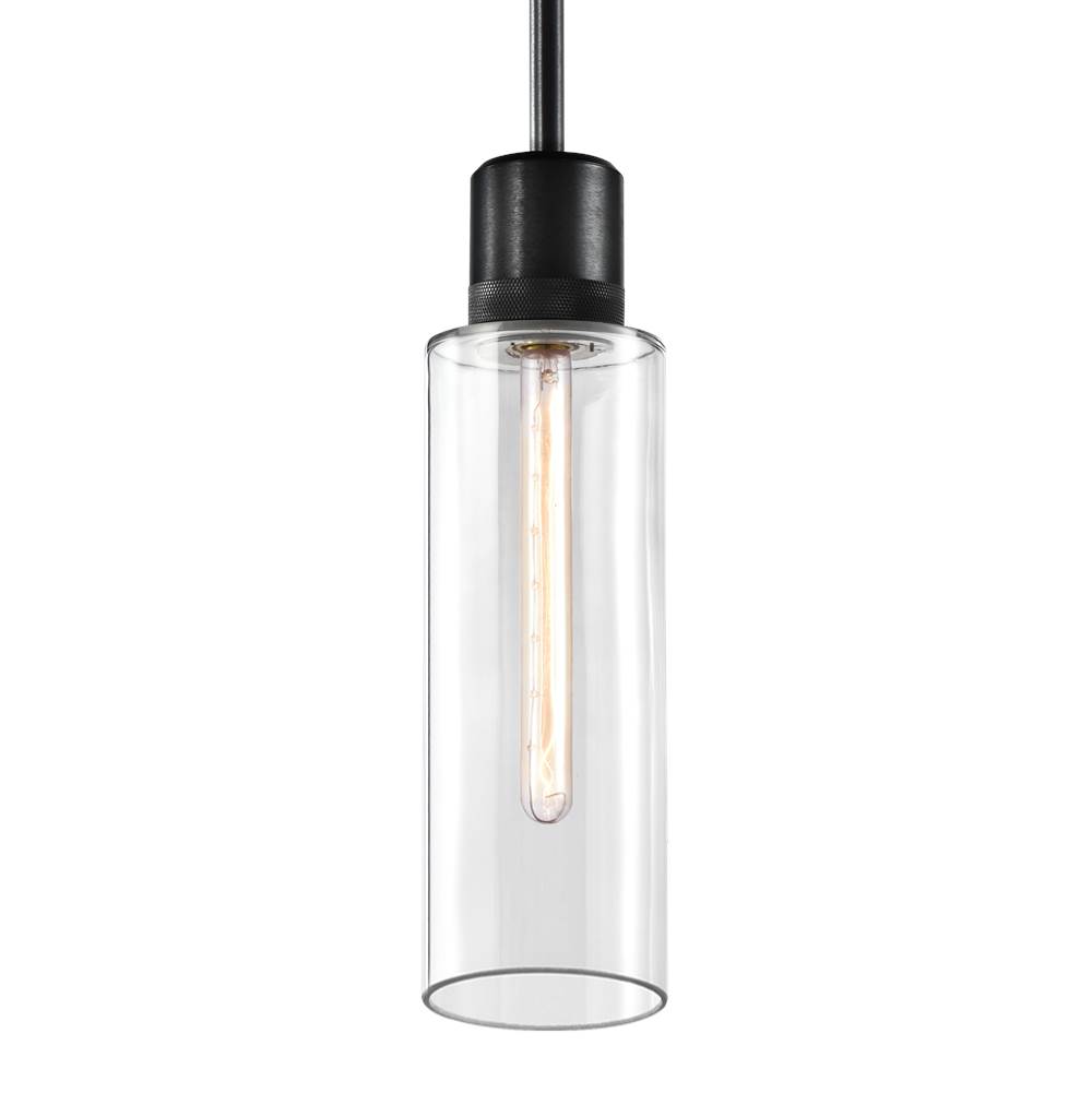 Zeev Lighting 6'' E26 Cylindrical Drum Pendant Light, 18'' Clear Glass And Satin Brushed Black Metal Finish