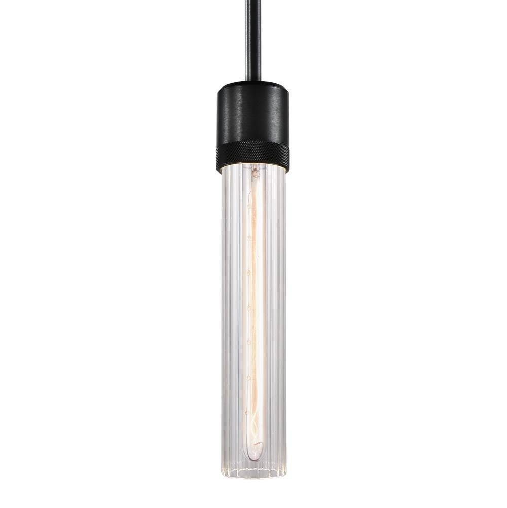 Zeev Lighting 3'' E26 Cylindrical Pendant Light, 12'' Fluted Glass And Satin Brushed Black Finish