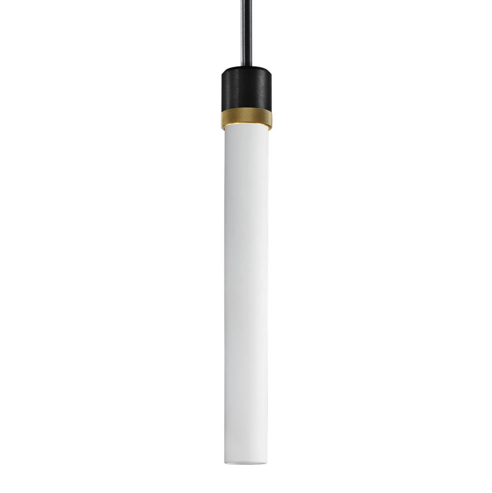 Zeev Lighting 3'' E26 Cylindrical Pendant Light, 18'' Frosted Glass And Satin Brushed Black With Brass Finish