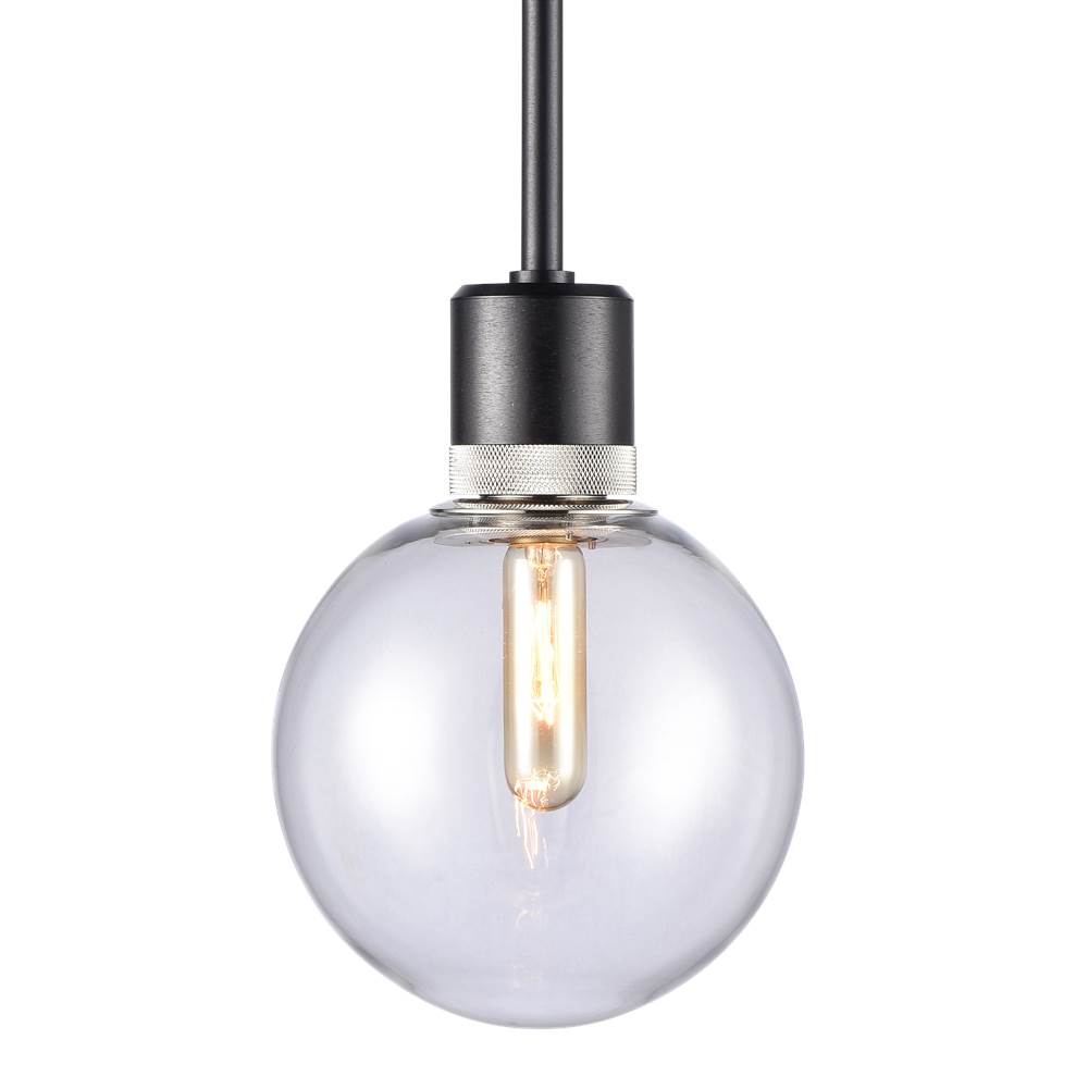 Zeev Lighting 8'' E26 Clear Globe Glass Pendant Light And Satin Brushed Black With Nickel Metal Finish