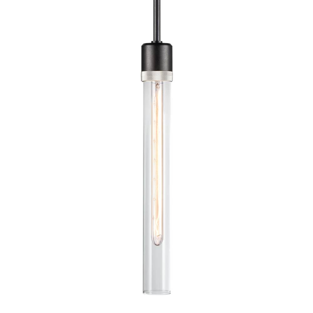 Zeev Lighting 3'' E26 Cylindrical Pendant Light, 18'' Clear Glass And Satin Brushed Black With Nickel Finish