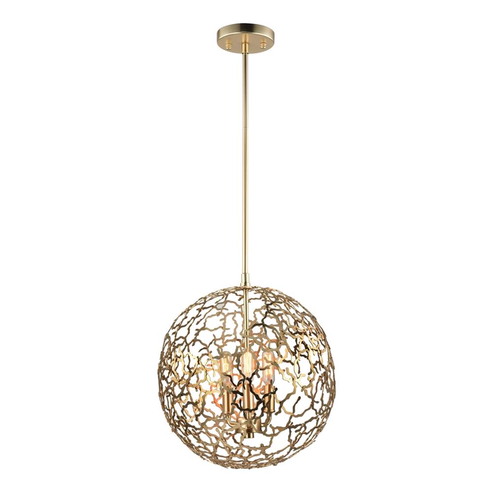 Zeev Lighting 3-Light 14'' Organic Matte Gold Metal Globe Pendant
