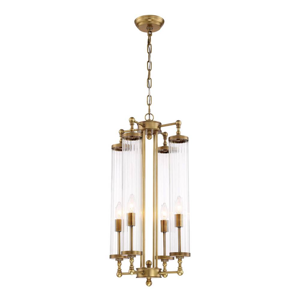 Zeev Lighting 4-Light 14'' Decorative Aged Brass Fluted Glass Vertical Pendant
