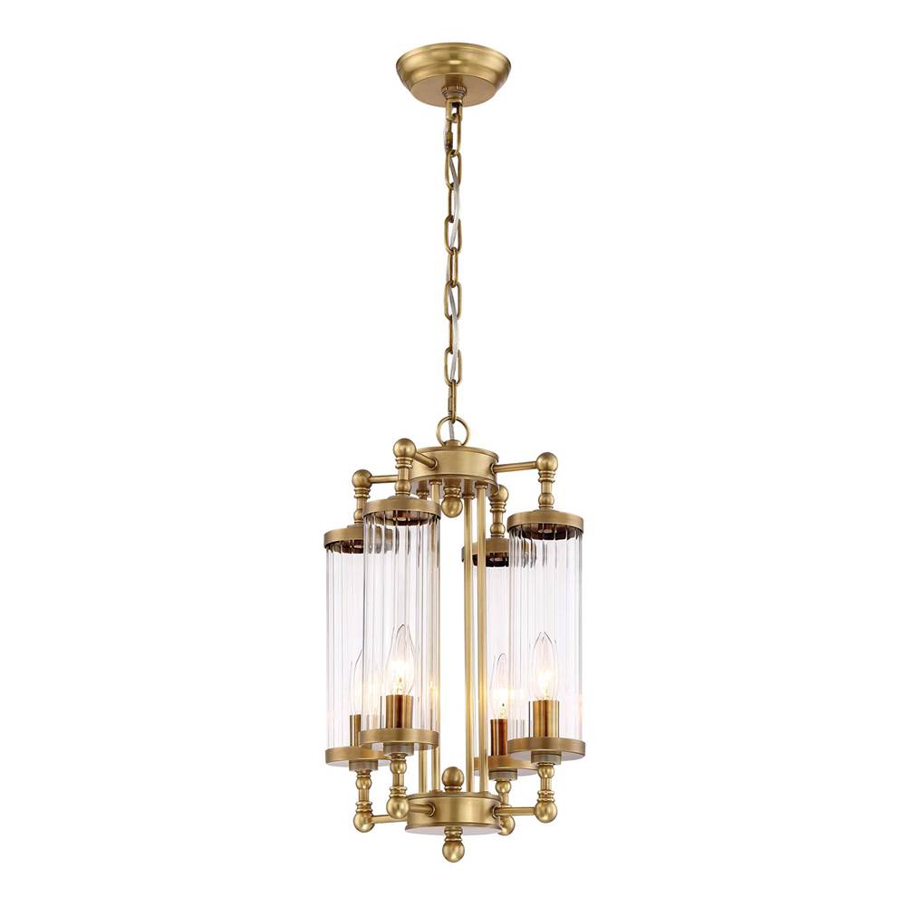 Zeev Lighting 4-Light 12'' Decorative Aged Brass Fluted Glass Vertical Pendant
