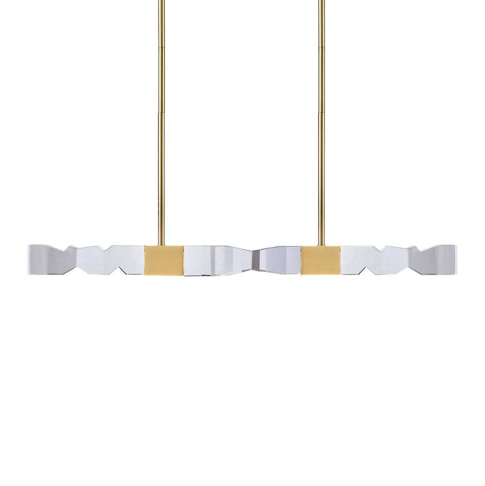 Zeev Lighting Led 3Cct 4-Light 49'' Unique 3''X3'' Carved Crystals Luxury Aged Brass Linear Pendant