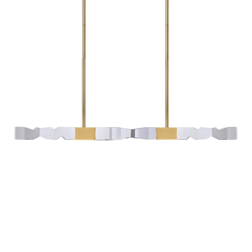 Zeev Lighting Led 3Cct 4-Light 49'' Unique 2''X2'' Carved Crystals Luxury Aged Brass Linear Pendant