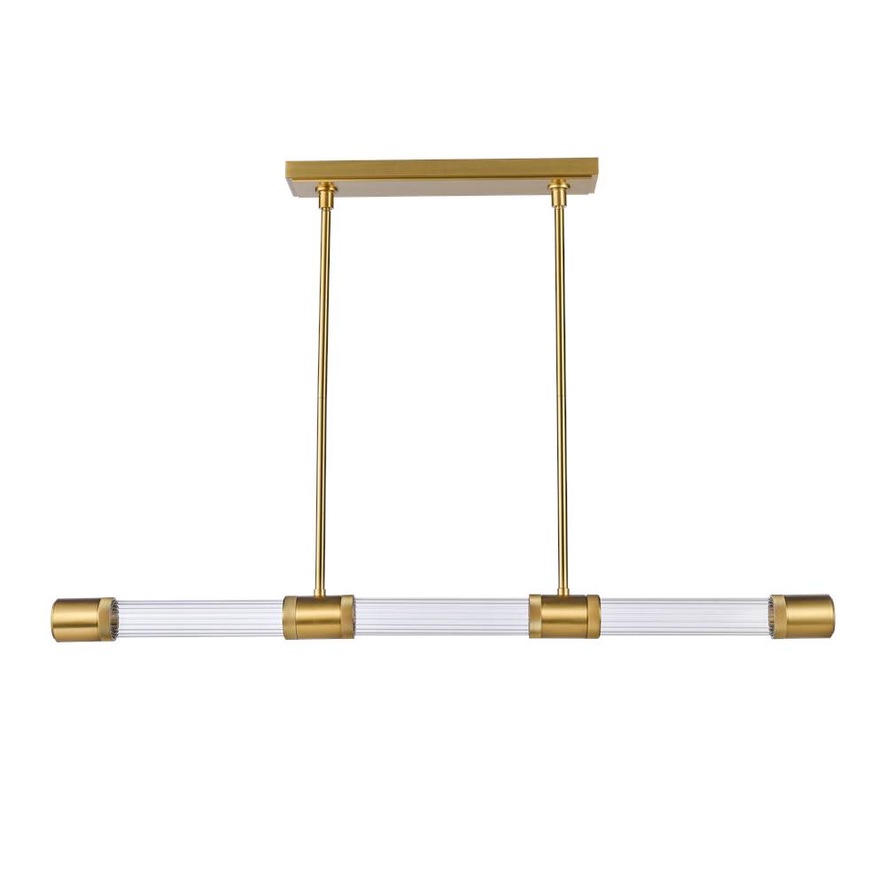 Zeev Lighting 48'' Led 3Cct Sleek Linear Pendant, Clear Fluted Glass Shades And Aged Brass Finish