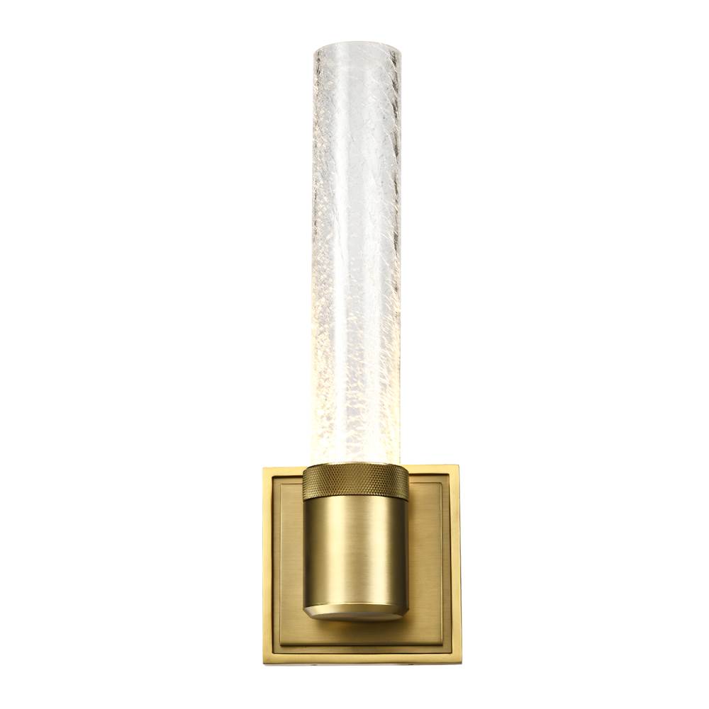 Zeev Lighting Led 3Cct Vertical Wall Sconce, 12'' Crackled Glass And Aged Brass Finish