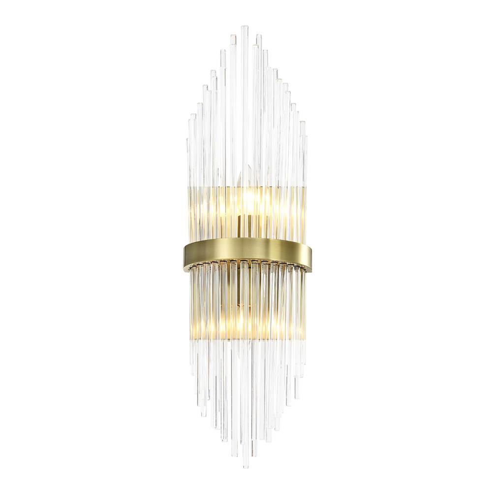 Zeev Lighting 2-Light 24'' Sleek Aged Brass Banded Vertical Crystal Wall Sconce